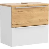 welltime Waschbeckenunterschrank TRIENT Unterbeckenschrank 60 cm, Softclose und gedämpfte Scharniere (Maße (B/H/T): ca. 60/54/35 cm) matt weiß/Wildeiche, gedämpfte Scharniere und Softclose-Auszug weiß