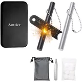 Amtier Feuerstahl Feuerstein Survival,Feuerstarter Set für Outdoor Survival Camping, Magnesium Ferrocium Rod Firesteel mit Scale Scraper & Brennen Baumwolle, Outdoor Emergency Survival Tool für Reisen