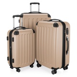 Hauptstadtkoffer - SPREE - 3er Trolley-Set Rollkoffer Reisekoffer, (S, M und L) Koffer-Set, 4 Doppel-Rollen, , Champagner