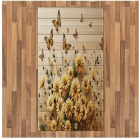 Teppich Flachgewebe Deko-Teppiche für das Wohn-,Schlaf-, und Essenszimmer, Abakuhaus, rechteckig, Rustikal Florales Bauernhaus mit Schmetterlingen grün|orange 80 cm x 150 cm