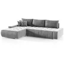 Fun Möbel Ecksofa Sofa mit Schlaffunktion VOGAR Stoff Monolith Hellgrau Ottomane Links - Grau