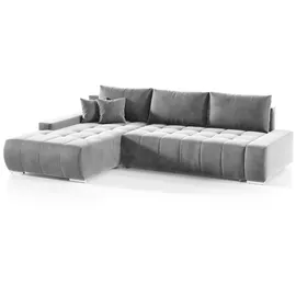 Fun Möbel Ecksofa Sofa mit Schlaffunktion VOGAR Stoff Monolith Hellgrau Ottomane Links - Grau
