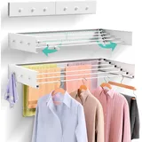 JUPPLIES Klappbarer Ausziehbarer Wandwäschetrockner 120 cm – Wandtrockner für Innen- und Außenbereich – Platzsparendes Design mit 30 kg Tragfähigkeit (Weiß, 120 cm) (weiß mit Kleiderbügeln, 120)