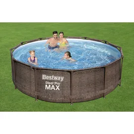 BESTWAY Steel Pro Max Frame Pool Set 366 x 100 cm rattanoptik inkl. Filterpumpe + Poolleiter