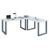 MID.YOU Eckschreibtisch, Silber, Weiß, Holzwerkstoff, rechteckig, U-Form, 50x76x160 cm, in verschiedenen Holz-Dekoren erhältlich, Arbeitszimmer, Schreibtische, Eckschreibtische