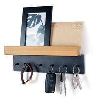 Schlüsselbrett Holz mit Ablage, Schlüsselhalter Schlüsselregal mit 6 Haken, Wand Schlüsselboard für Eingangsbereich, Flur, Küche