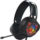 Gvyugke Gaming Headset PC, Gaming Headset für PS5, PS4, Switch, Xbox, PS5 Headset mit Mikrofon, Gaming Kopfhörer mit Kabel, dynamischem RGB-Licht, Bass Surround (Schwarz-Rot)