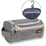 INTIRILIFE Reisetasche in GRAU - 24 x 12 x 12 cm - Kulturbeutel mit Reißverschlüssen, vielen Aufbewahrungsmöglichkeiten und Tragegriff Reisetasche geeignet für Reisen, Urlaub UVM.