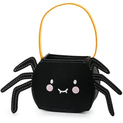 PartyDeco Spinne Tasche für Süßigkeiten 18x8x35cm Filz - Süßes oder Saures Sammeltasche Spinnentasche Halloween Kindergeburtstag Fasching Beutel Schwarz