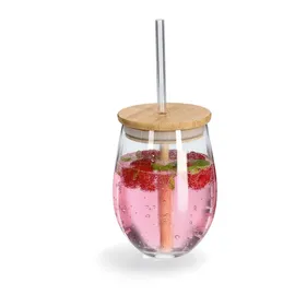 Zeller Gläser-Set ZELLER PRESENT, transparent, B:9,2cm H:12,6cm Ø:9,2cm, Bambus, Glas, Silikon, Trinkgefäße, 4-teilig, inkl. Trinkhalm, 500 ml