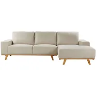 BELIANI Ecksofa Beige Samt L-Förmig 3-Sitzer Sofa Linksseitig mit Polsterung Gepolstert Holzbeine Stoffsofa Modern Wohnzimmer Wohnecke Sitzecke M... - Beige/Braun