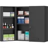 Medizinschrank, Abschließbarer Medikamentenschrank Mit 2 Türen Und 6 Regalen, Schwarz