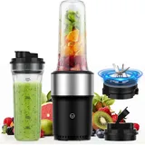 Smoothie Maker, StandMixer, Blender, 900W,  mit 2 * 650ml Flasche, mixer mit Edelstahl 6-Klingen, BPA frei, Smoothies shakes und Säfte mit Rezepte - Schwarz