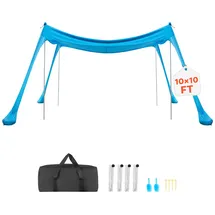 Vevor Strandzelt Sonnenschutz (UPF 50+) 3 x 3 x 2 m, Strandmuschel mit 4 Sandsäcken & Stabilisierungsstangen & Sandschaufeln, Tragbares Sonnensegel für Familienausflüge Camping Angeln Blau