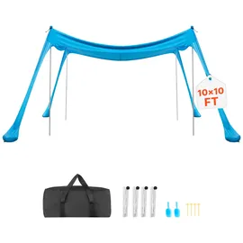 Vevor Strandzelt Sonnenschutz (UPF 50+) 3 x 3 x 2 m, Strandmuschel mit 4 Sandsäcken & Stabilisierungsstangen & Sandschaufeln, Tragbares Sonnensegel für Familienausflüge Camping Angeln Blau