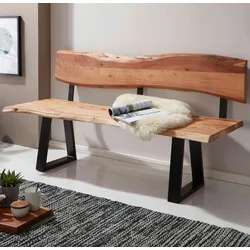 WOHNLING Esszimmerbank GAYA 160cm Essbank mit Lehne Baumkante Sitzbank Bank Holz