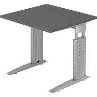 Hammerbacher US08 höhenverstellbarer Schreibtisch grafit quadratisch, C-Fuß-Gestell silber 80,0
