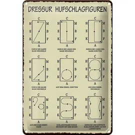 Femer Blechschild 20x30cm Dressurreiten Hufschlagfiguren Pferd Dressur Reiter