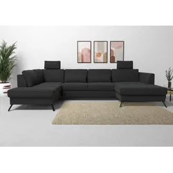 Wohnlandschaft SIT & MORE "Olsen U-Form", schwarz, B:335cm H:88cm T:201cm, 100% Polyester, Sofas, inklusive Sitztiefenverstellung, wahlweise mit Bettfunktion, 15cm hoch