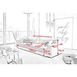 KAWOLA Big Sofa PALACE 3-Sitzer mit Sitztiefenverstellung Cord rosa