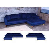 MCW Ecksofa MCW-J54, Couch Sofa 3-Sitzer L-Form Liegefläche links/rechts 295cm ~ Samt blau