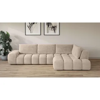 INOSIGN Ecksofa INOSIGN "AZITA klein, L-Form, elegant und bequem Designsofa in Bubble-Optik", grau (taupe), B:296cm H:89cm T:176,5cm, 100% Polyester, Sofas, lose Rückenkissen, traumhafte Steppung, Maße B/T/H: 296/176,5/89 cm
