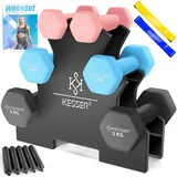 Kesser KESSER® Hantel-Set, 3 Paar, 1kg - 5kg, 12kg oder 18kg kurzhanteln mit Ständer Aufbewahrung, Fitnessstudio, Krafttraining, Hantelset rutschfeste Neopren, Mit Übungsheft, 2x Fitnessbänder