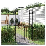 furnicato Rosenbogen Gartenbogen mit Tor Schwarz 108x45x235 cm Stahl schwarz