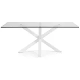 Kave Home Esstisch ARGO 200 x 100 cm weiß /Klarglas - Gestell Stahl /Tischplatte Glas