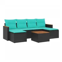 vidaXL Gartensofa-Set mit Kissen, schwarzes Polyrattan