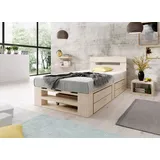 Lermowood Palettenbett M2 120 x 200 cm mit Kopfteil und 2 Bettkästen Natur Holzbett Massivholzbett Bett aus Paletten Seniorenbett Kinderbett Jugen... - Naturbelassen