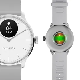 Withings ScanWatch Light 37 mm perlweiß, Sport Fluorelastomer-Armband grau/silber