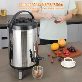 Vevor Heiß- und Kaltgetränkespender Getränkespender 7,6 L, Edelstahl Heiß- und Kaltwasserbrunnen Getränkespender mit Zapfen & Tragegriff für Kaffee, Wasser, Saft Isolierkanne für Cafés, Bars