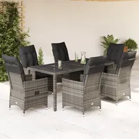 VidaXL 7-tlg. Garten-Essgruppe mit Kissen Grau Poly Rattan