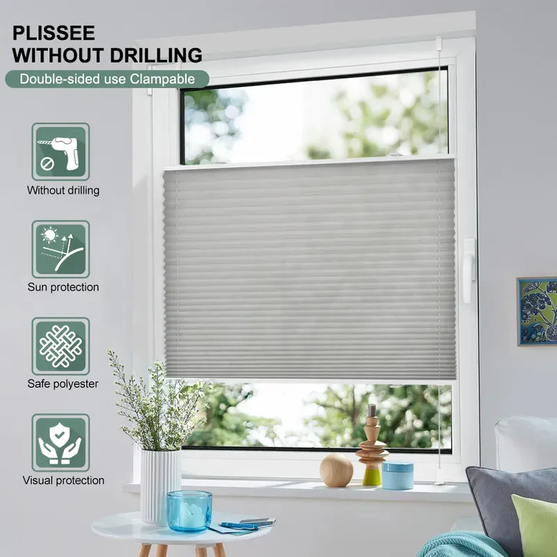 EcoHue Plissee ohne Bohren, Klemmfix Faltrollo, Sichtschutz und Sonnenschutz, blickdicht, Easyfix, lichtdurchlässiges Rollo für Fenster und Türen, Anthrazit, Hellgrau, B60 x H220 cm, 1 Stück
