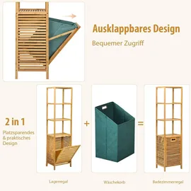 komfotteu Hochschrank Badschrank 3 Fächer 80 x 30 x 90 cm Beige Bambus