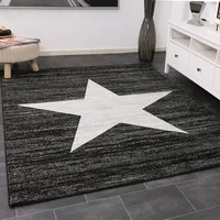 Vimoda Teppich Kurzflor Sternmuster Modern in Schwarz für Jugendzimmer, kinderzimmer, Wohnzimmer, Maße:60 x 110 cm