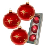 Krebs Glas Lauscha - Weihnachtsdekoration/Christbaumschmuck aus Glas - Weihnachtskugeln - Motiv: Rot mit Komet - 3 Stück - Größe: ca. 8 cm