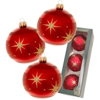 Krebs Glas Lauscha - Weihnachtsdekoration/Christbaumschmuck aus Glas - Weihnachtskugeln - Motiv: Rot mit Komet - 3 Stück - Größe: ca. 8 cm