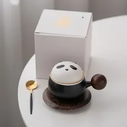 Su's Ceramic 180 ml Panda-Teetasse mit Deckel und Filter – Schwarz (Geschenkbox)