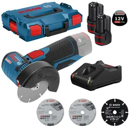 Bosch GWS 12V-76 inkl. 2 x 2,0 Ah + Ladegerät in L-Boxx