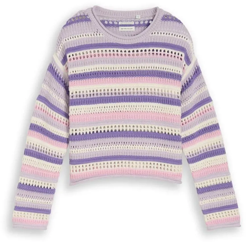 TOM TAILOR Mädchen Cropped Strickpullover mit Streifenmuster, lila, Gestreift, Gr. 152