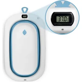 Ricokids Baby Badewanne Babywanne mit Gestell Thermometer und Badekissen - Faltbar Leicht Rutschfest - Weiß Blau
