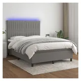 vidaXL Boxspringbett mit Matratze & LED Dunkelgrau 140x200 cm Stoff