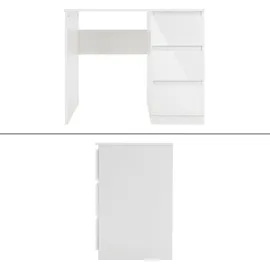 ML-Design Schreibtisch mit 3 Schubladen, 90x76x50 cm, Weiß, Schubladenfronten in Hochglanz, viel Stauraum, Arbeitstisch Bürotisch Computertisch Homeoffice