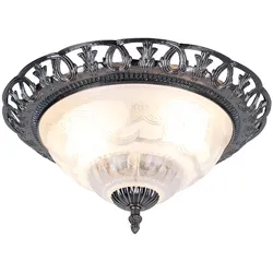 Deckenlampe, Perlmutt Glasschirm Metall, weiß, antik, D 33cm