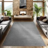SIMPEX Outdoor Teppich Wetterfest, Wohnzimmer, Schlafzimmer, Wintergarten, Kurzflor Grau, Hoch-Tief-Effekt, weich & waschbar, Outdoor geeignet, 160x230 cm