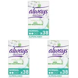 Always Dailies Slipeinlagen Damen Cotton Protection Normal, Oberfläche aus 100% Bio-Baumwolle, 38 Binden (Packung mit 3)