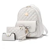 NICOLE & DORIS Rucksack Damen Klein Rucksack und Handtasche 3-Teiliges Set Rucksack Für Mädchen Niedlich PU Leder Daypack Cityrucksack Schultasche wasserdichte Reiserucksack Weiß