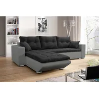 Fun Möbel Ecksofa Sofa NINO mit Schlaffunktion Grau-Schwarz Ottomane Links - Schwarz